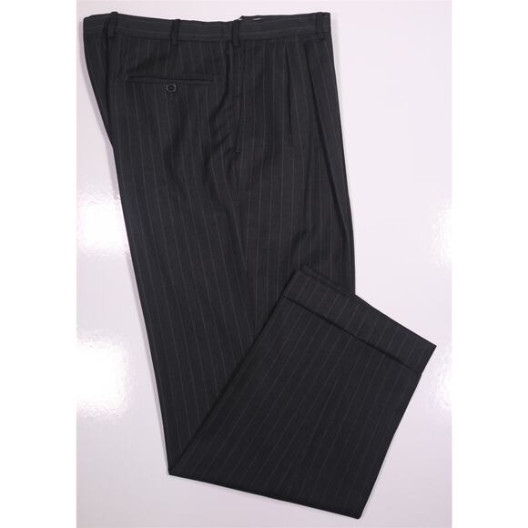 Ermenegildo Zegna Wool Dress Pants Charcoal Gray Pinstripe Pleated Men's 36x29 - Picture 1 of 6